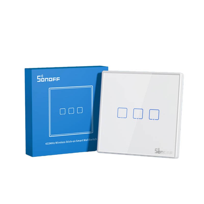 Sonoff Intrerupator 3 canale, wireless, 433 MHz, Sonoff T2EU3C-RF, compatibil cu RFR2, RFR3, 4CHPROR3, seriile TX, SlampherR2