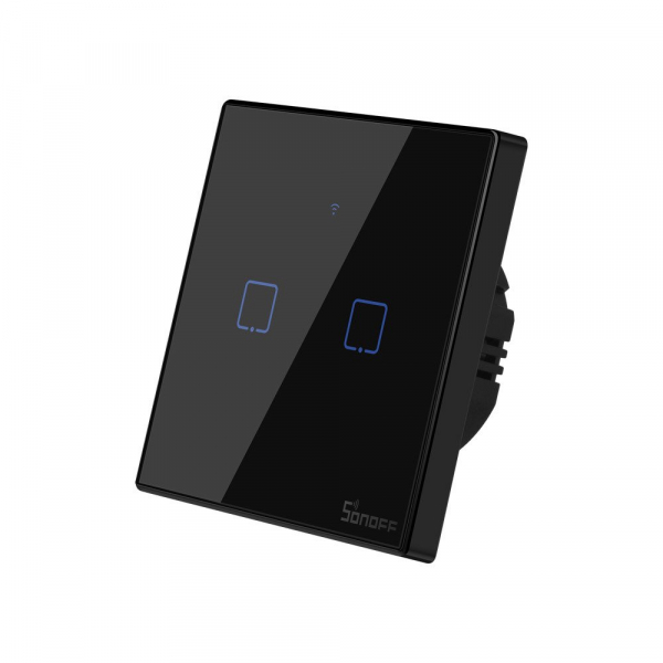 Sonoff Intrerupator tactil T3EU2C-TX negru WiFi Sonoff 2 canale 