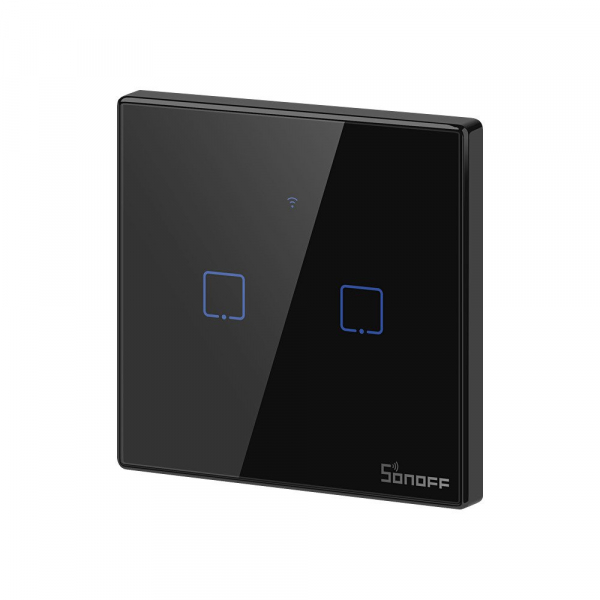 Sonoff Intrerupator tactil T3EU2C-TX negru WiFi Sonoff 2 canale 
