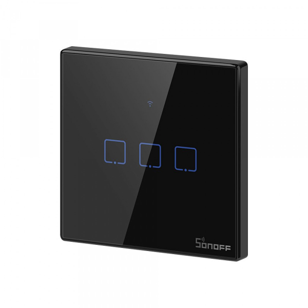 Sonoff Intrerupator tactil T3EU3C-TX negru WiFi Sonoff 3 canale
