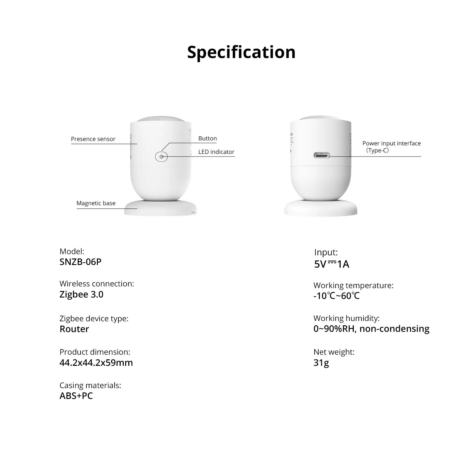 Sonoff Senzor de prezenta umana, Sonoff SNZB-06P